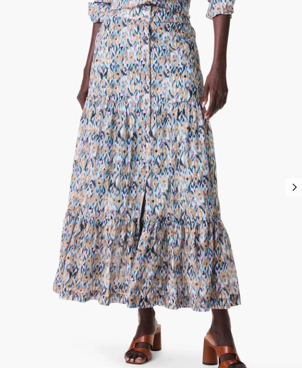 NIC+ZOE Up Beat Ikat Tiered Maxi Skirt Womens 3X Blue Multi Boho Hippie NWOT